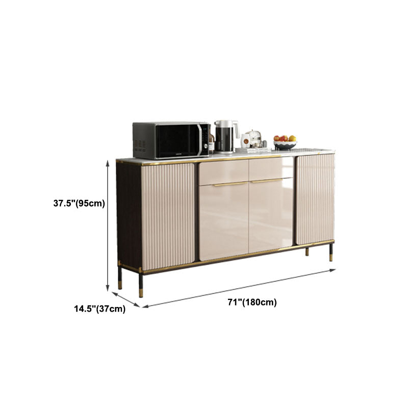 Glam Sideboard Cabinet Stone and Engineered Wood Dining Buffet