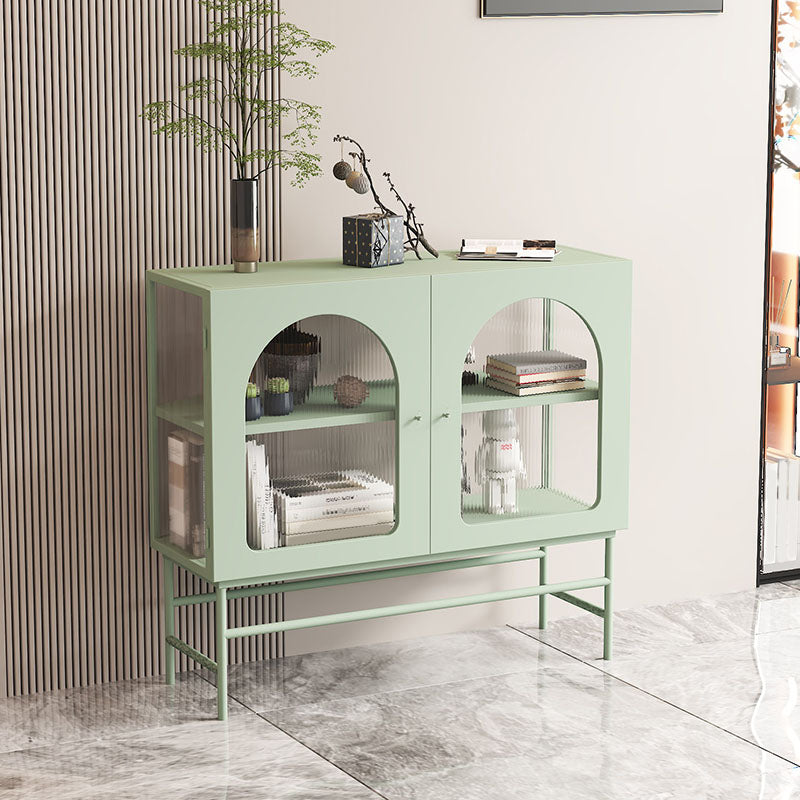 Modern Sideboard with Glass Doors Indoor Dining Server with Metal Frame