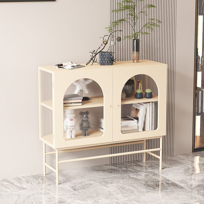 Modern Sideboard with Glass Doors Indoor Dining Server with Metal Frame