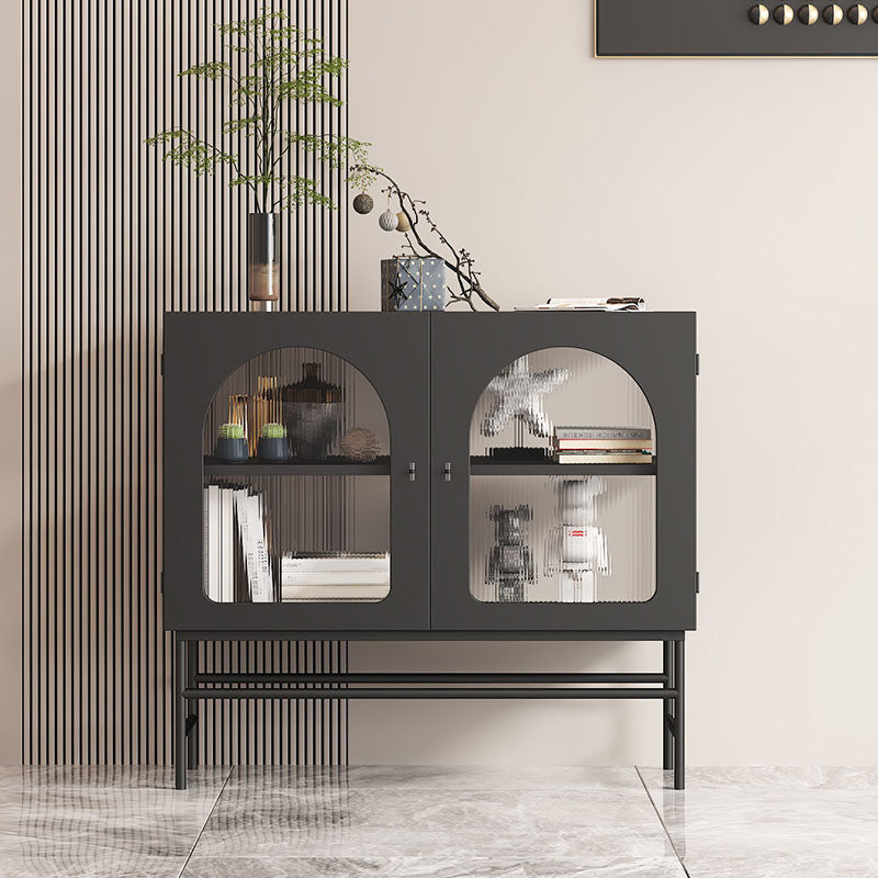 Modern Sideboard with Glass Doors Indoor Dining Server with Metal Frame