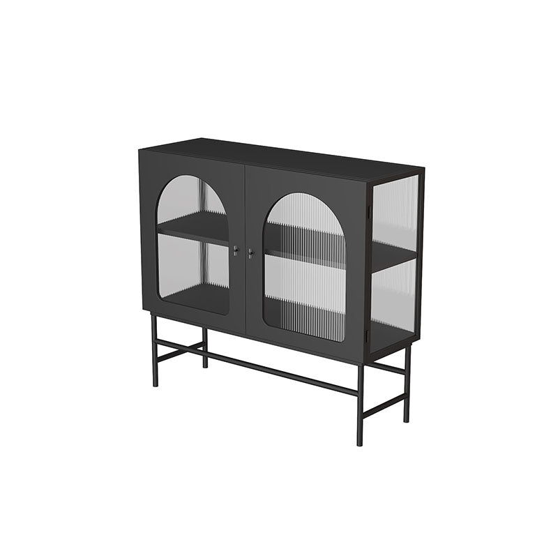 Modern Sideboard with Glass Doors Indoor Dining Server with Metal Frame