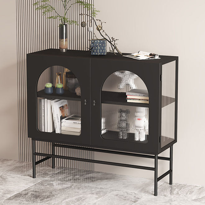 Modern Sideboard with Glass Doors Indoor Dining Server with Metal Frame