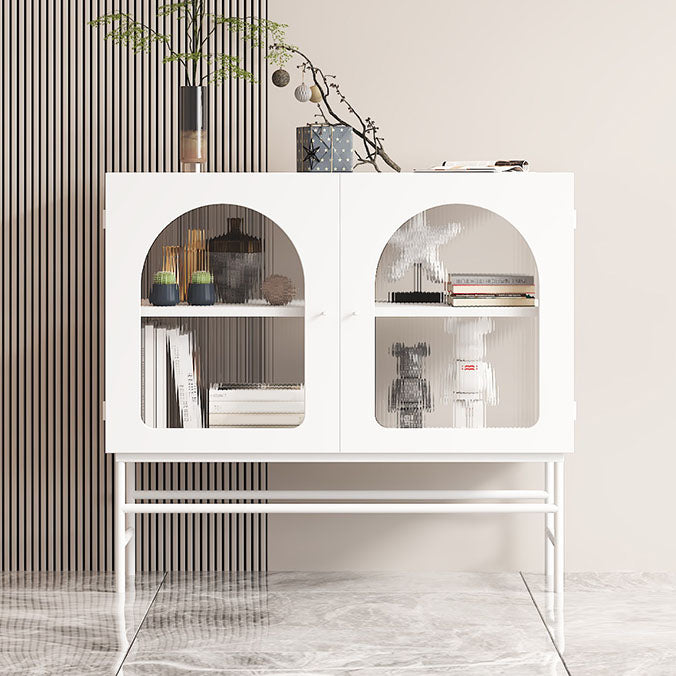 Modern Sideboard with Glass Doors Indoor Dining Server with Metal Frame