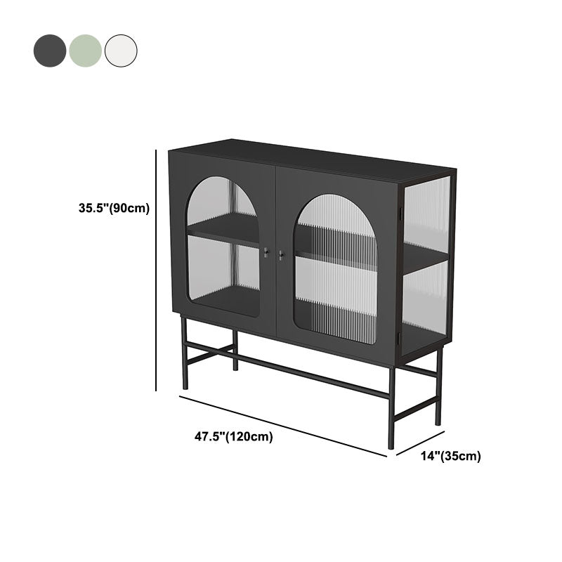 Modern Sideboard with Glass Doors Indoor Dining Server with Metal Frame