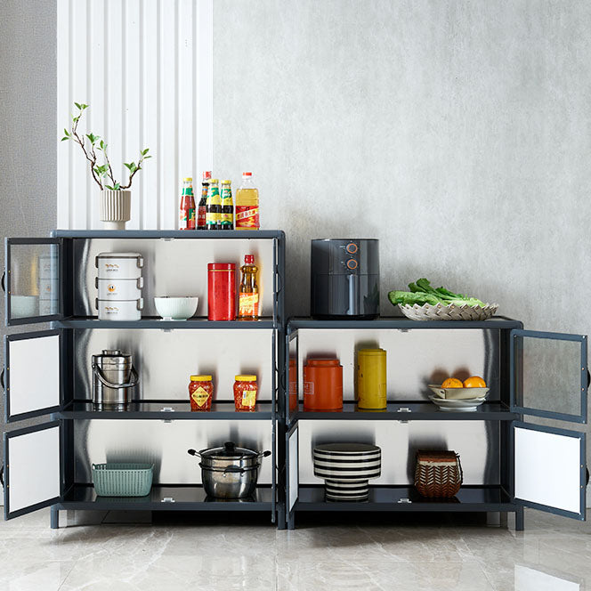 Blue Metal Sideboard with Glass Doors Modern Dining Server with Cabinets