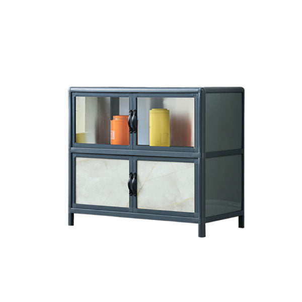 Blue Metal Sideboard with Glass Doors Modern Dining Server with Cabinets