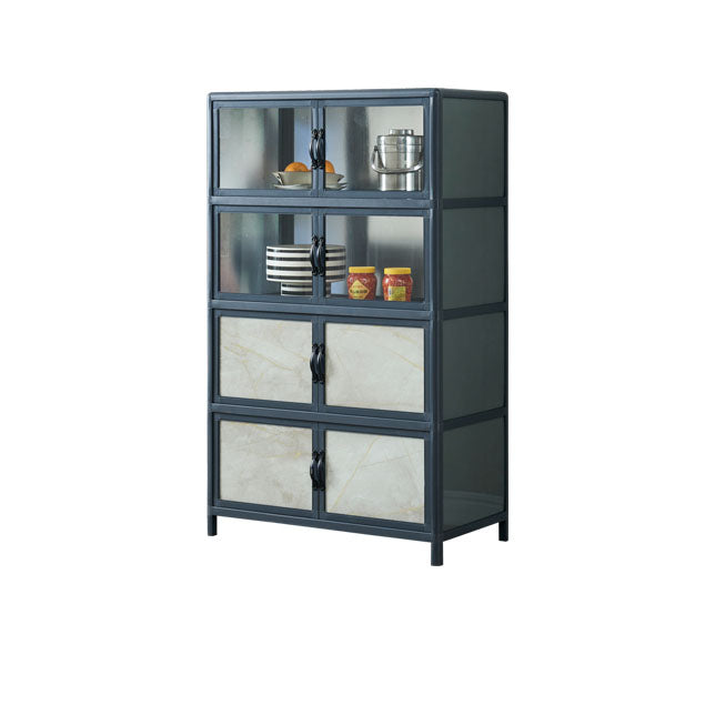 Blue Metal Sideboard with Glass Doors Modern Dining Server with Cabinets