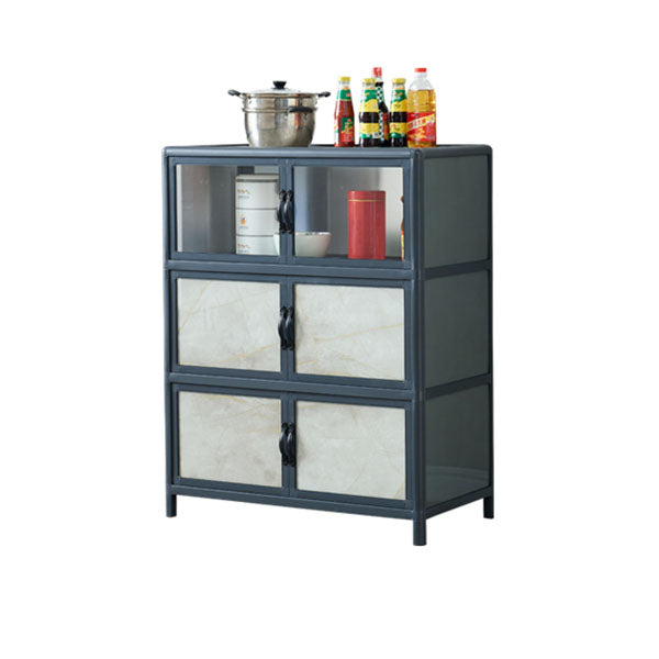 Blue Metal Sideboard with Glass Doors Modern Dining Server with Cabinets