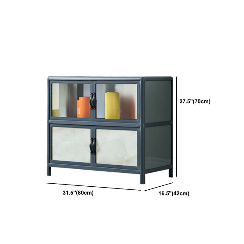 Blue Metal Sideboard with Glass Doors Modern Dining Server with Cabinets