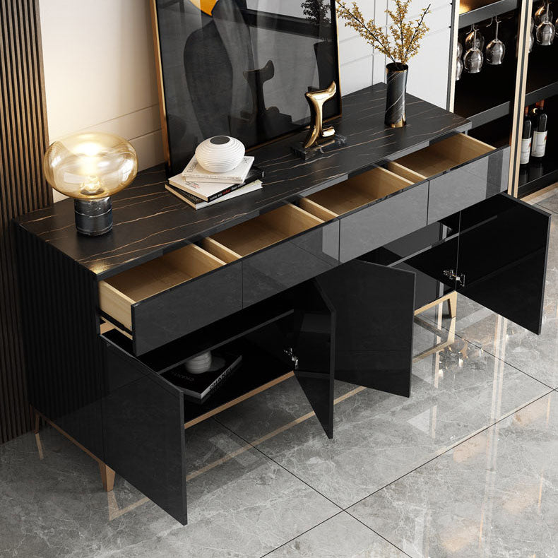 Glam Buffet Stand with Drawers Wood and Stone Buffet Sideboard