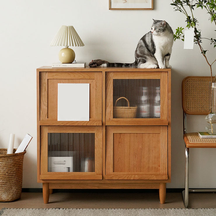 Contemporary Solid Wood Server with Doors Solid Wood Legs Sideboard