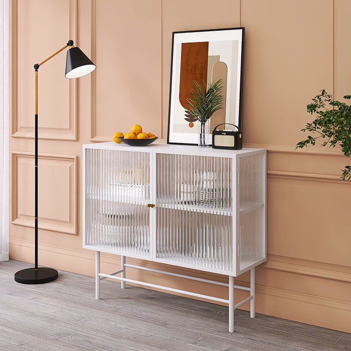 Modern Metallic Dining Server for Home Indoor Sideboard with Glass Doors