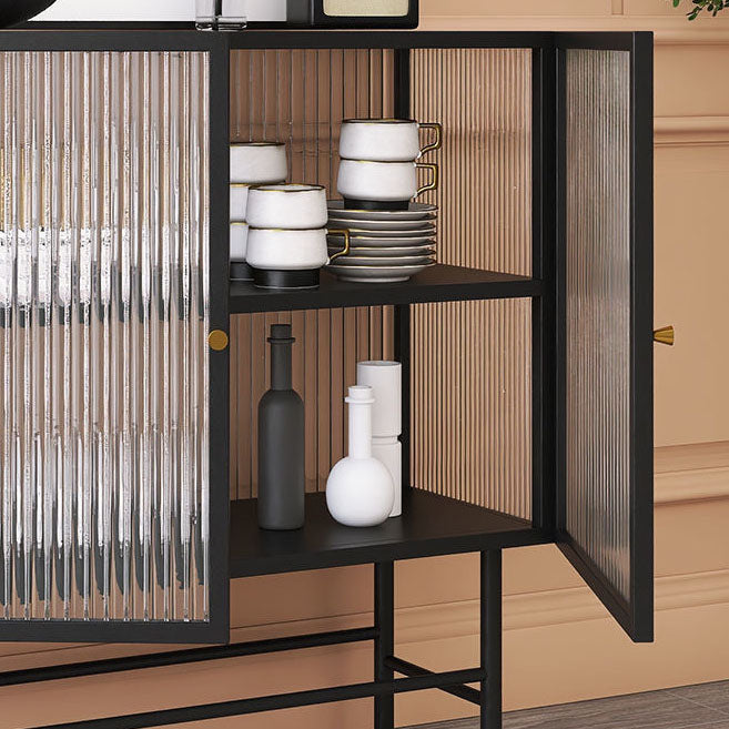 Modern Metallic Dining Server for Home Indoor Sideboard with Glass Doors