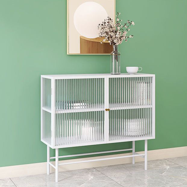 Modern Metallic Dining Server for Home Indoor Sideboard with Glass Doors