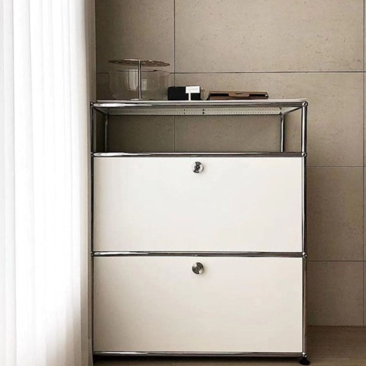 White Metal Sideboard with Drawers Contemporary Indoor Dining Buffet