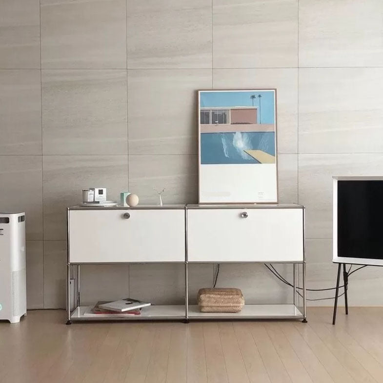 White Metal Sideboard with Drawers Contemporary Indoor Dining Buffet