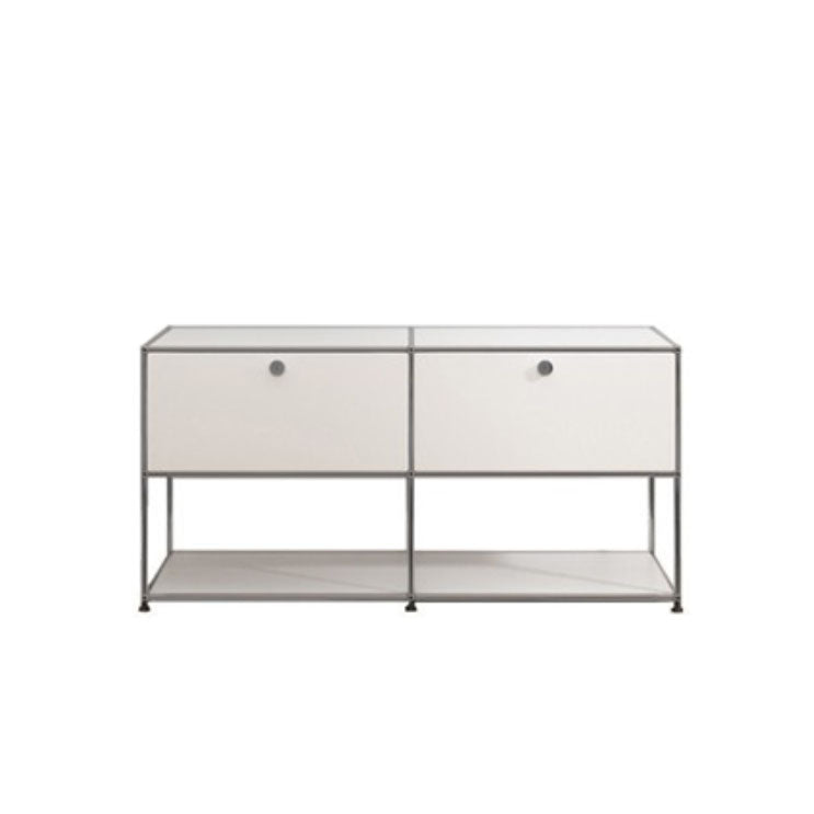 White Metal Sideboard with Drawers Contemporary Indoor Dining Buffet