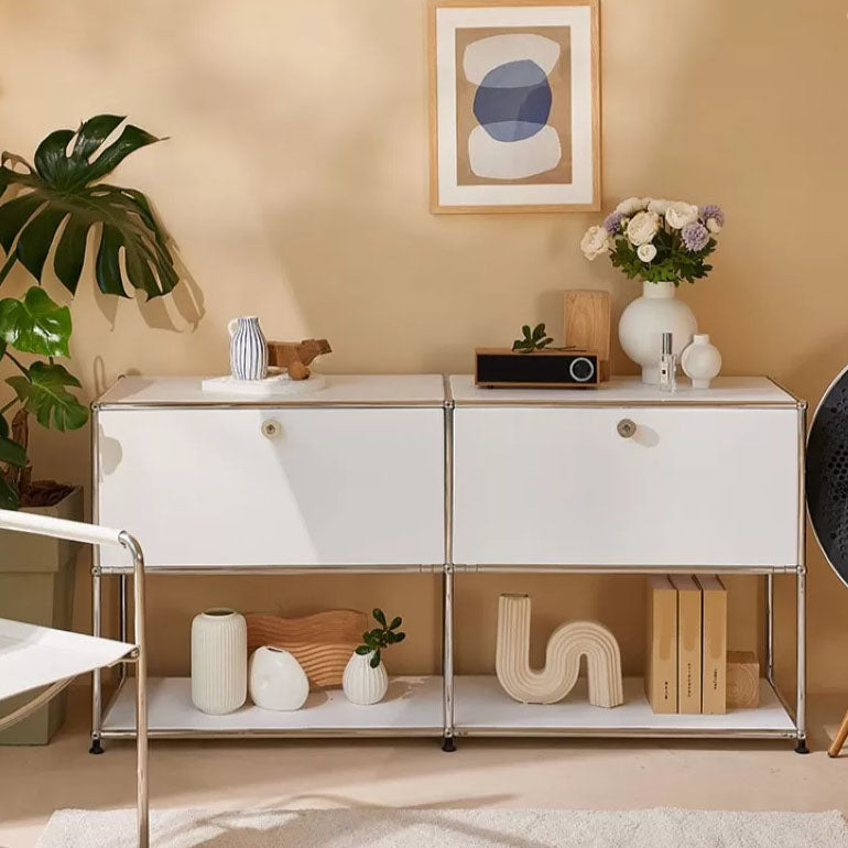 White Metal Sideboard with Drawers Contemporary Indoor Dining Buffet