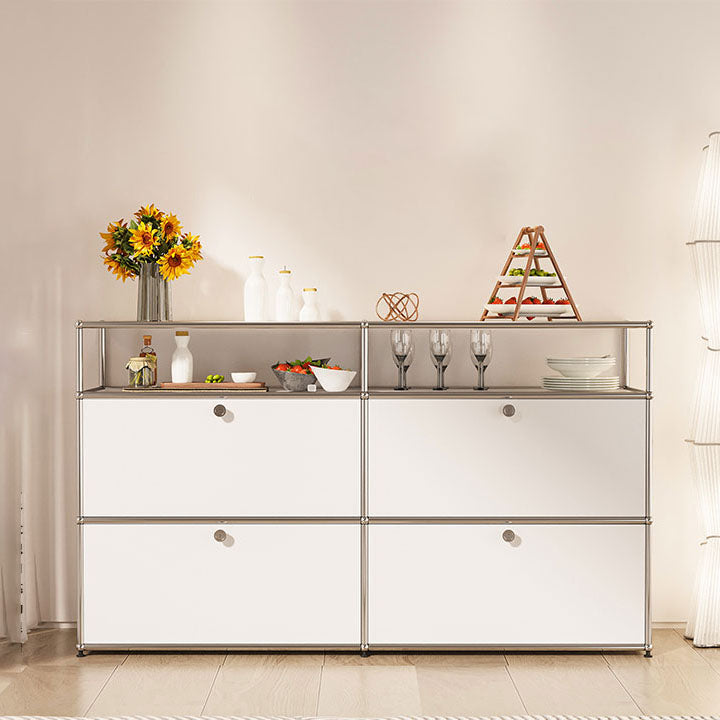 White Metal Sideboard with Drawers Contemporary Indoor Dining Buffet