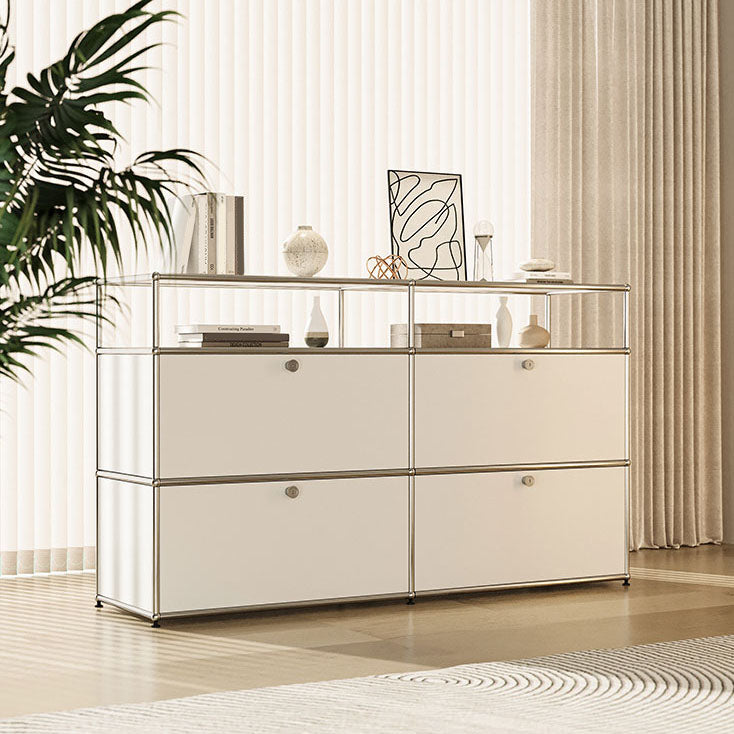 White Metal Sideboard with Drawers Contemporary Indoor Dining Buffet