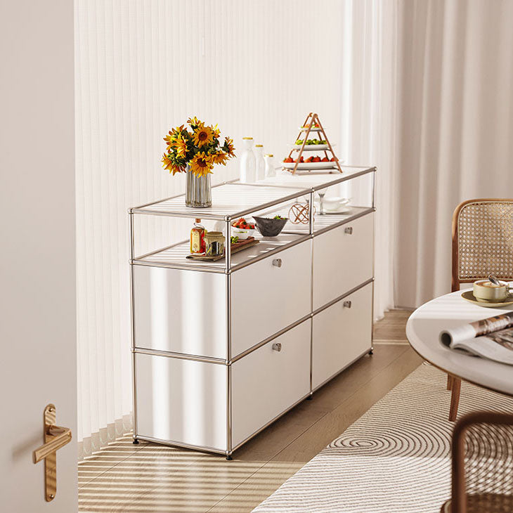 White Metal Sideboard with Drawers Contemporary Indoor Dining Buffet