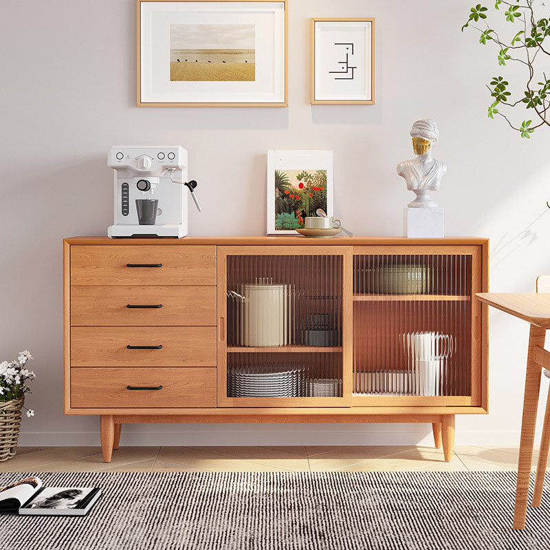 Contemporary Sliding Doors Sideboard Solid Wood Sideboard with 4 Drawer