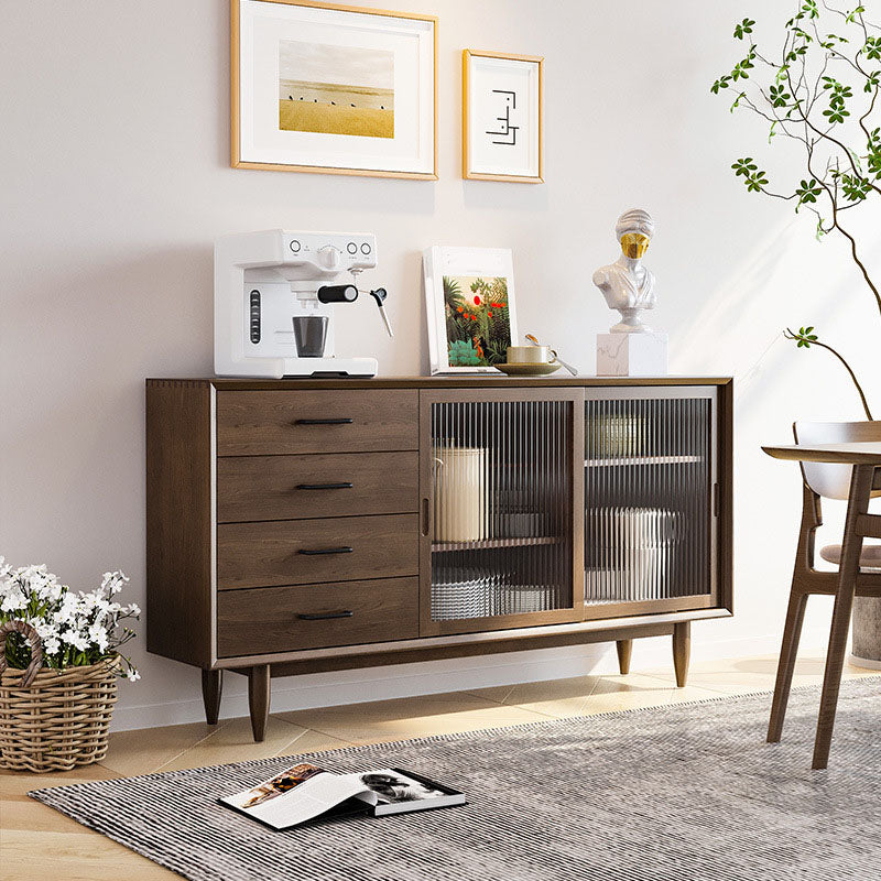 Contemporary Sliding Doors Sideboard Solid Wood Sideboard with 4 Drawer