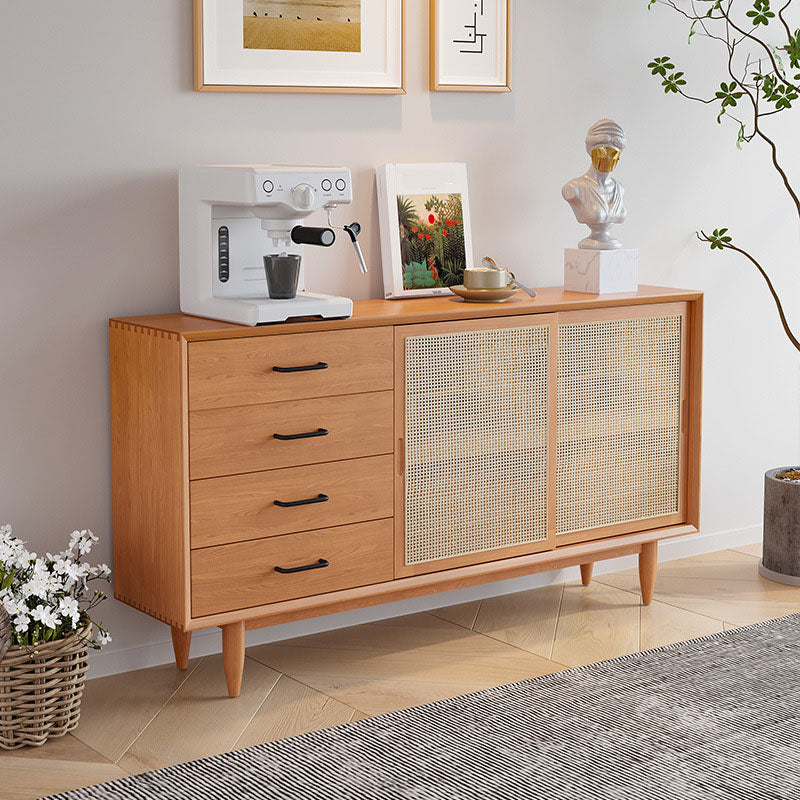 Contemporary Sliding Doors Sideboard Solid Wood Sideboard with 4 Drawer