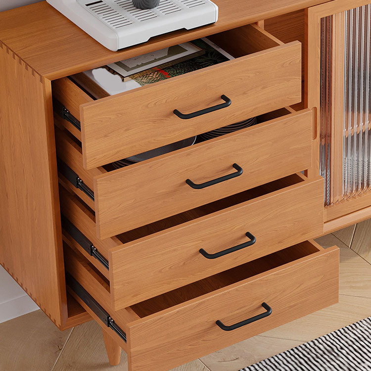 Contemporary Sliding Doors Sideboard Solid Wood Sideboard with 4 Drawer