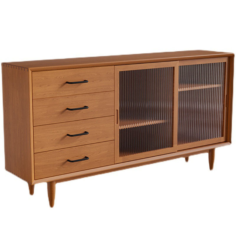 Contemporary Sliding Doors Sideboard Solid Wood Sideboard with 4 Drawer