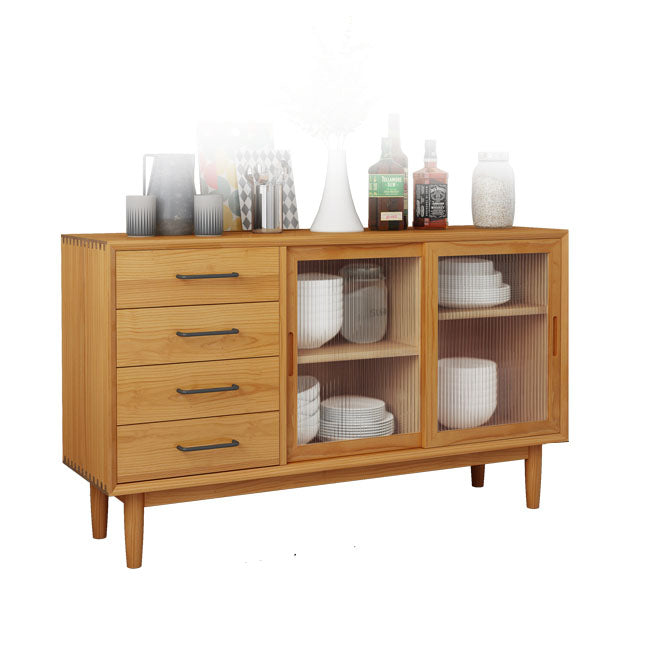 Contemporary Sliding Doors Sideboard Solid Wood Sideboard with 4 Drawer