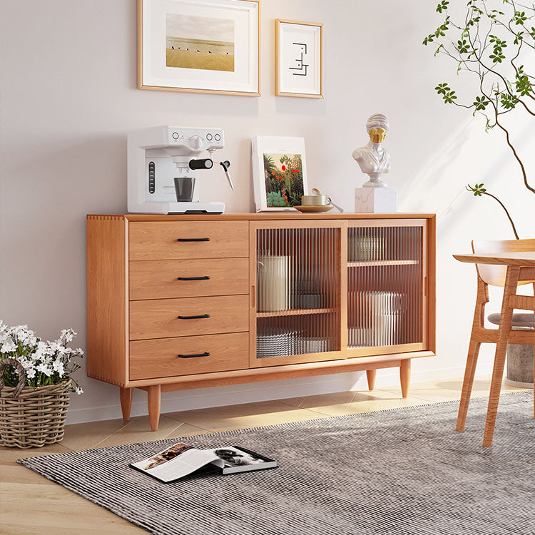 Contemporary Sliding Doors Sideboard Solid Wood Sideboard with 4 Drawer