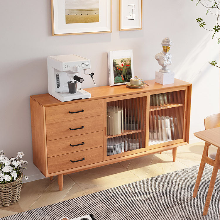 Contemporary Sliding Doors Sideboard Solid Wood Sideboard with 4 Drawer