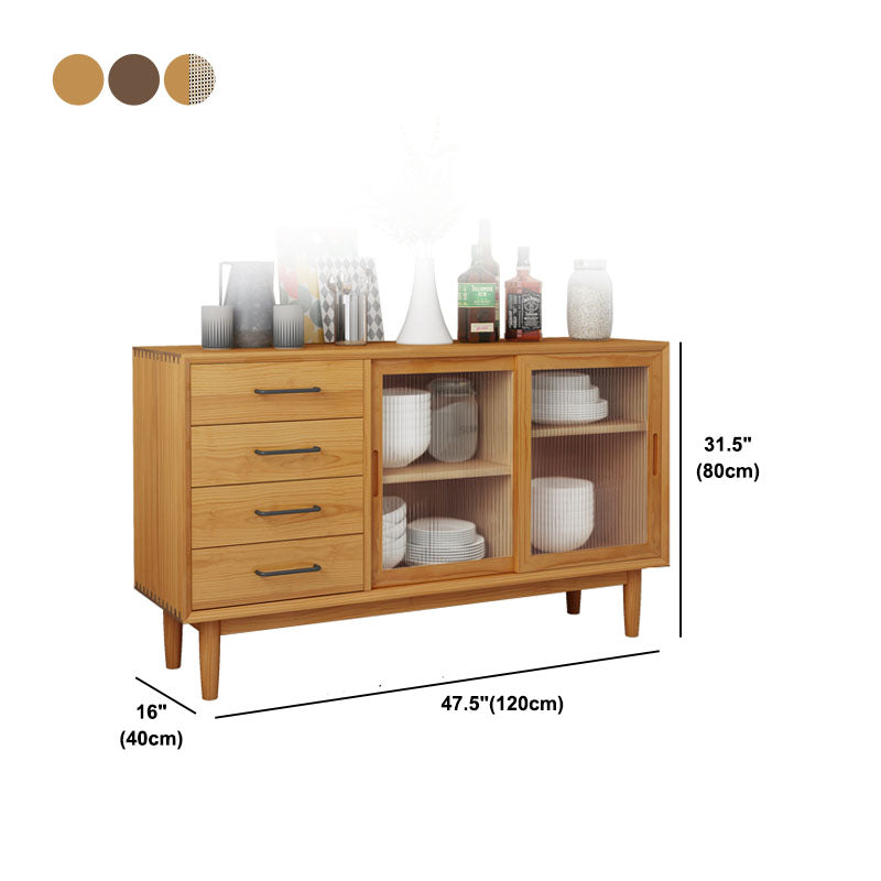 Contemporary Sliding Doors Sideboard Solid Wood Sideboard with 4 Drawer