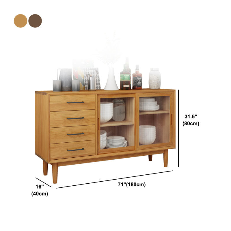 Contemporary Sliding Doors Sideboard Solid Wood Sideboard with 4 Drawer