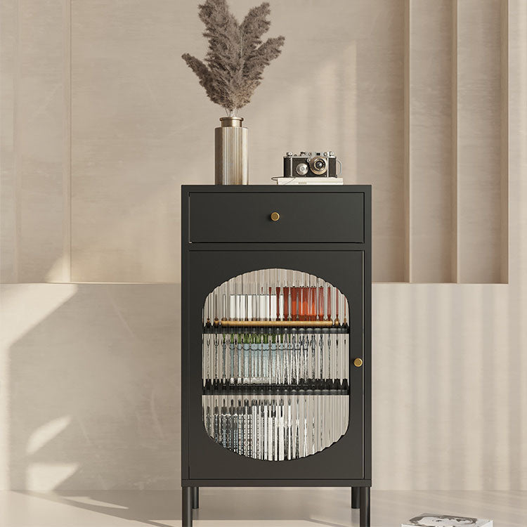 Modern Indoor Dining Server with Glass Doors Polished Finish Metal Sideboard