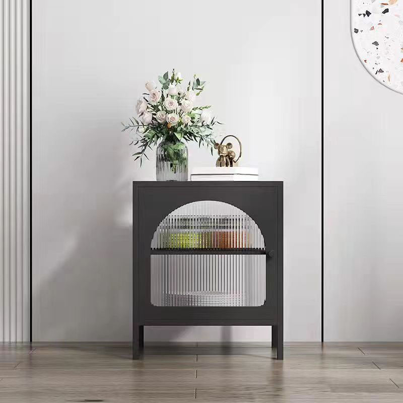 Modern Indoor Dining Server with Glass Doors Polished Finish Metal Sideboard