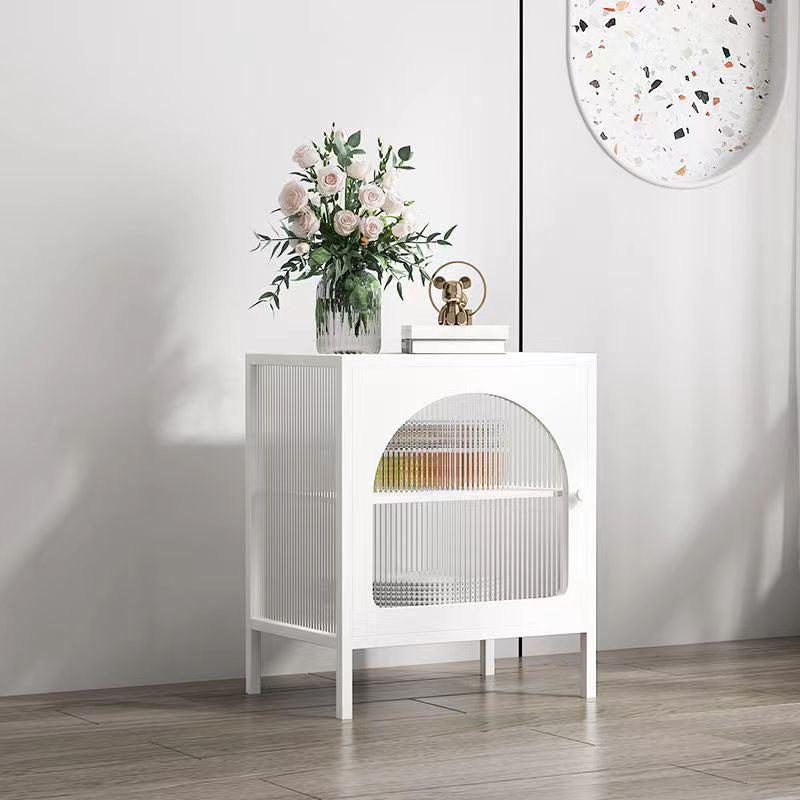 Modern Indoor Dining Server with Glass Doors Polished Finish Metal Sideboard