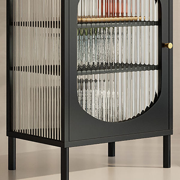 Modern Indoor Dining Server with Glass Doors Polished Finish Metal Sideboard