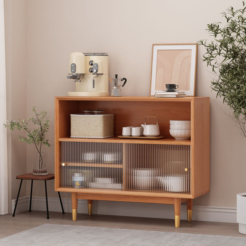 Light Brown Solid Wood Server Modern Home Sideboard with Cabinets