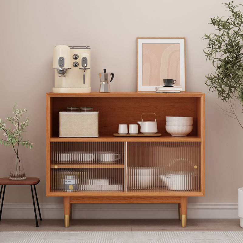 Light Brown Solid Wood Server Modern Home Sideboard with Cabinets