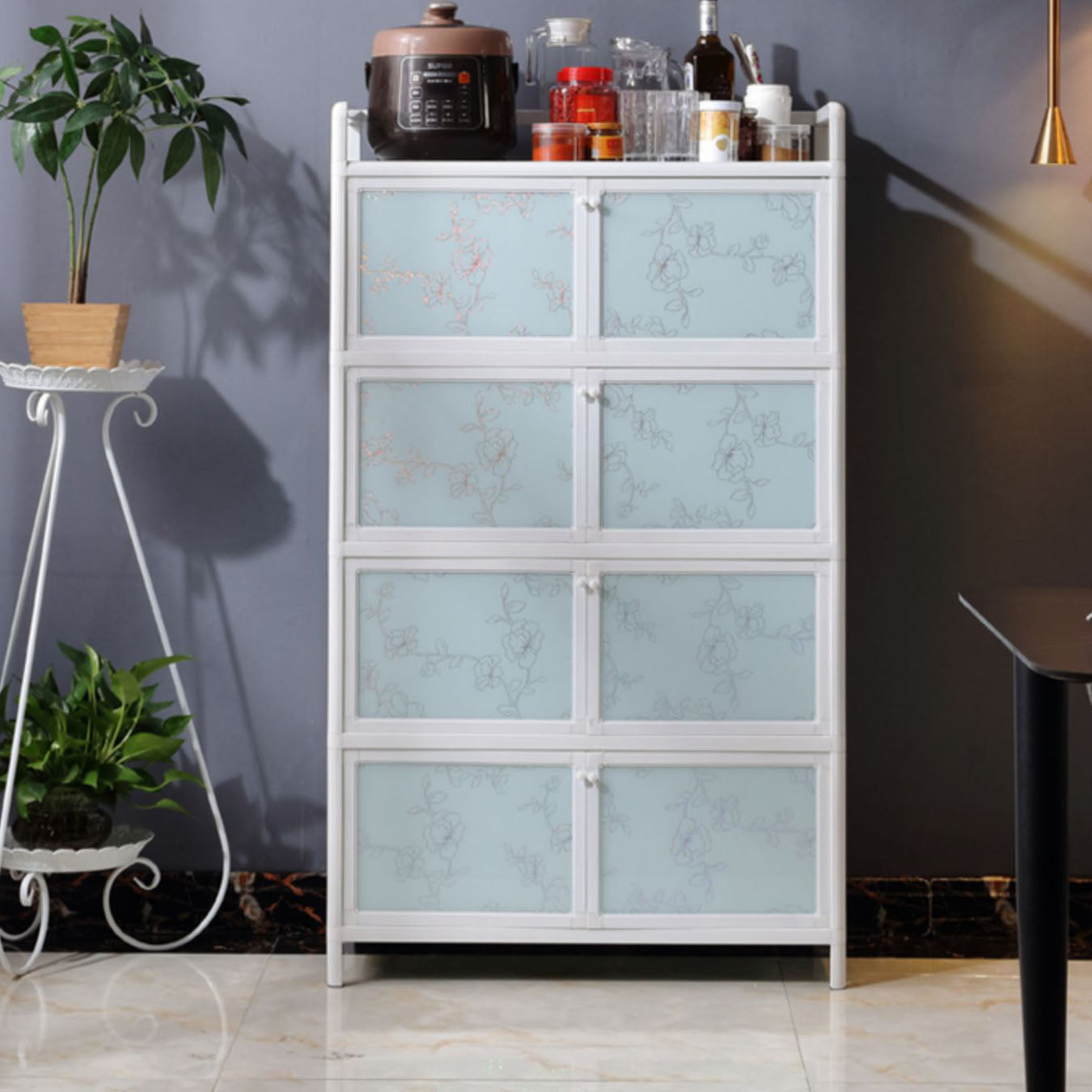 Metal Sideboard with Glass Doors Modern Dining Server for Home