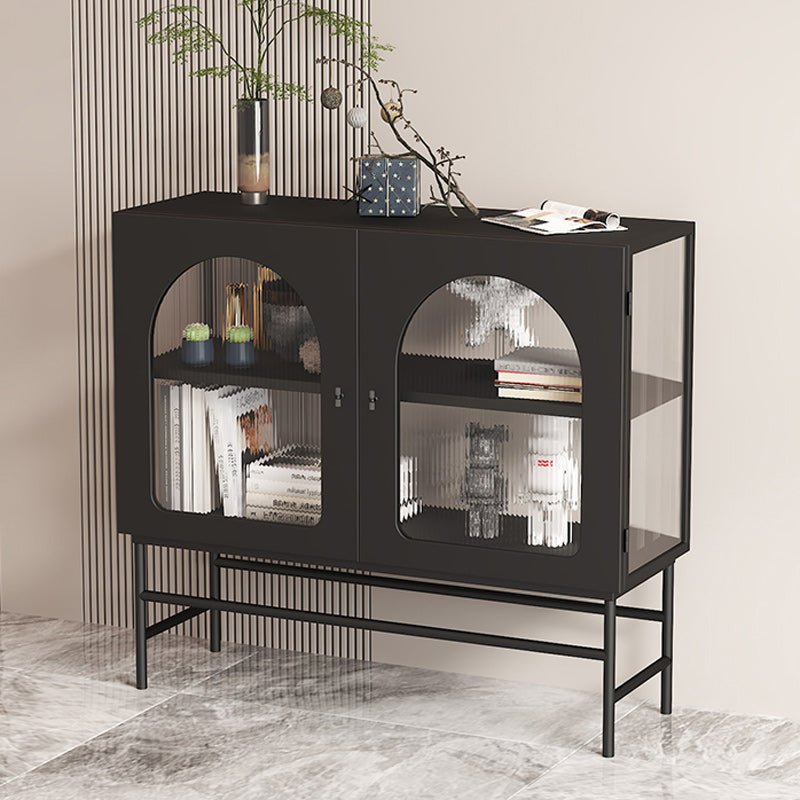 Contemporary Glass Doors Storage Sideboard Metal 2-Door Sideboard