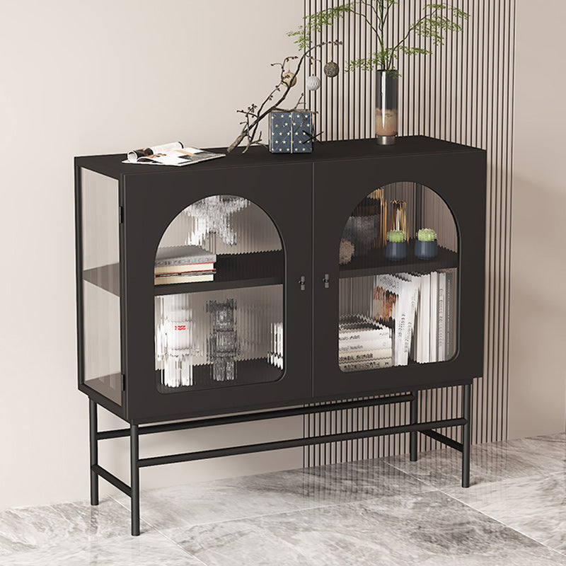 Contemporary Glass Doors Storage Sideboard Metal 2-Door Sideboard