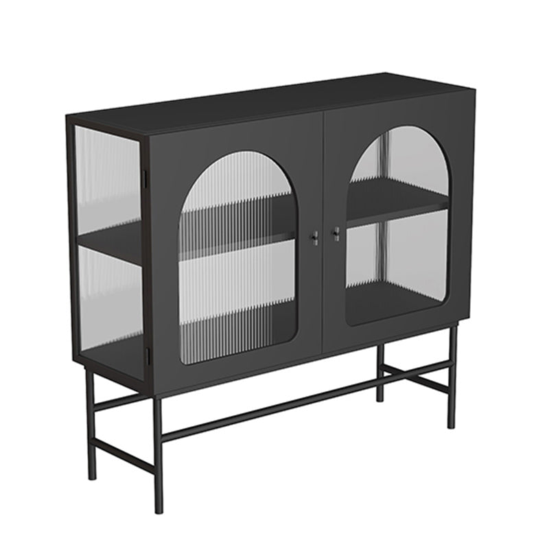 Contemporary Glass Doors Storage Sideboard Metal 2-Door Sideboard