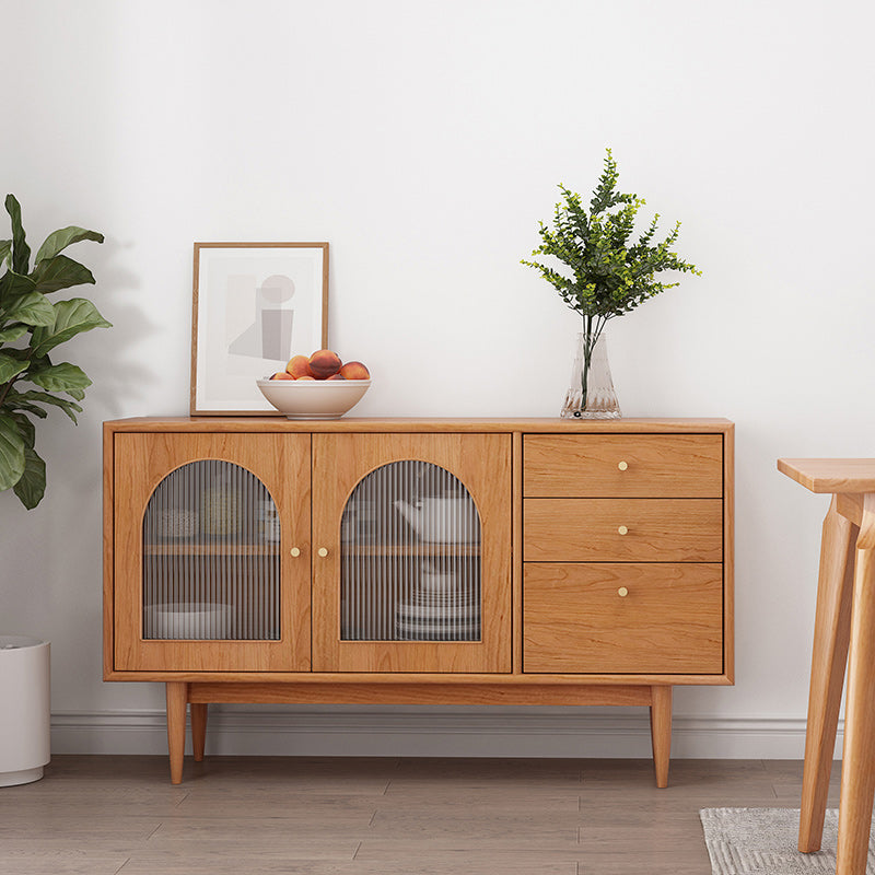 Solid Wood Sideboard with 3-Drawers Modern Adjustable Shelving Sideboard