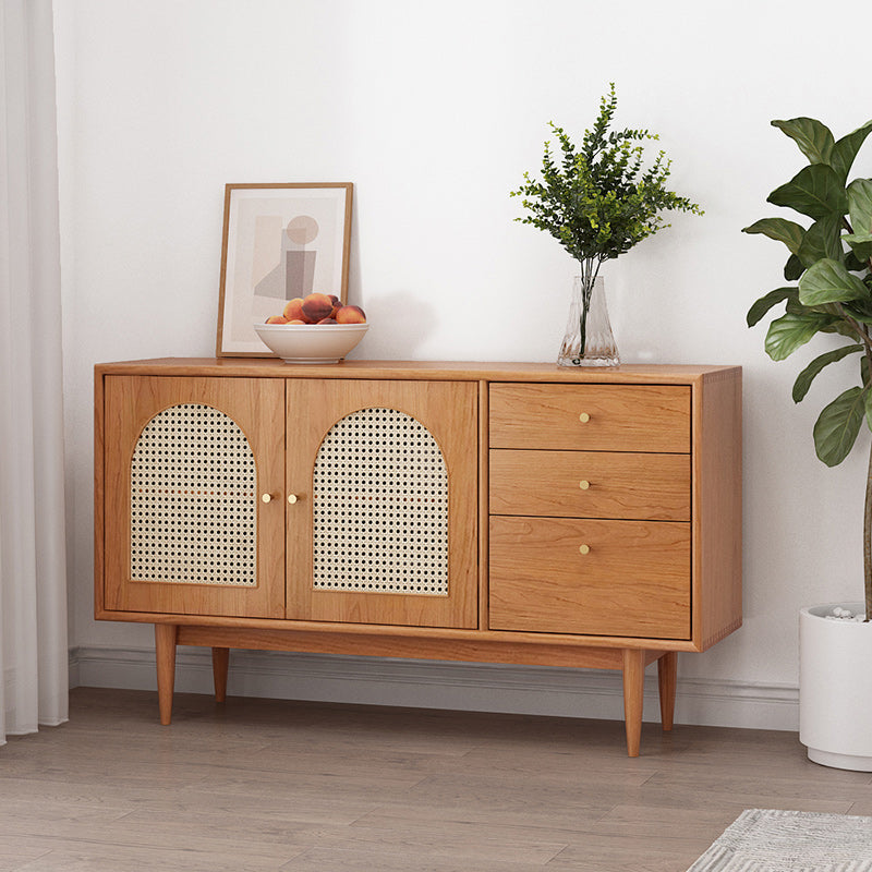 Solid Wood Sideboard with 3-Drawers Modern Adjustable Shelving Sideboard