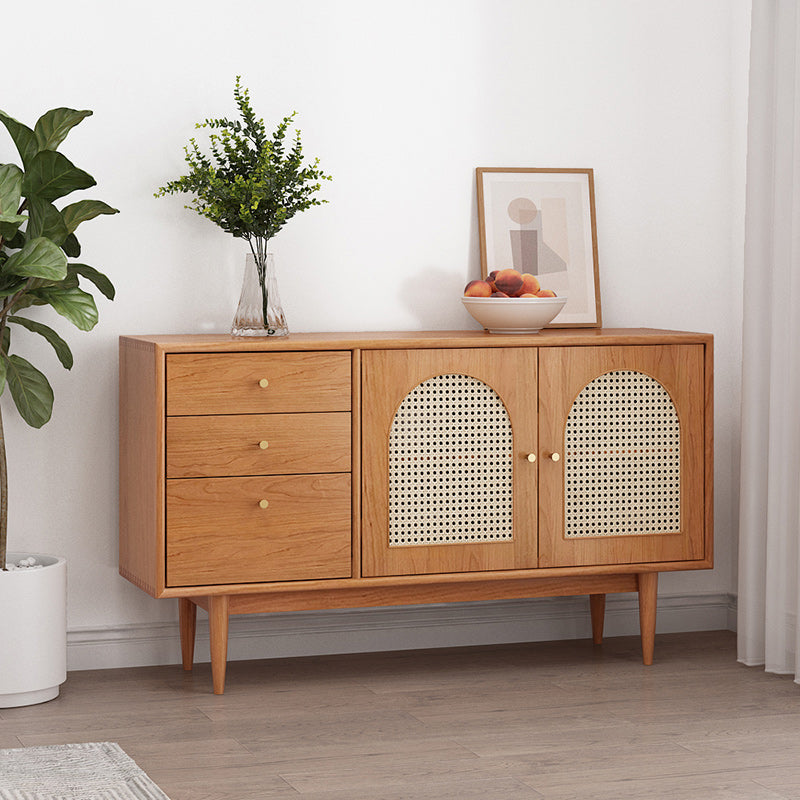 Solid Wood Sideboard with 3-Drawers Modern Adjustable Shelving Sideboard