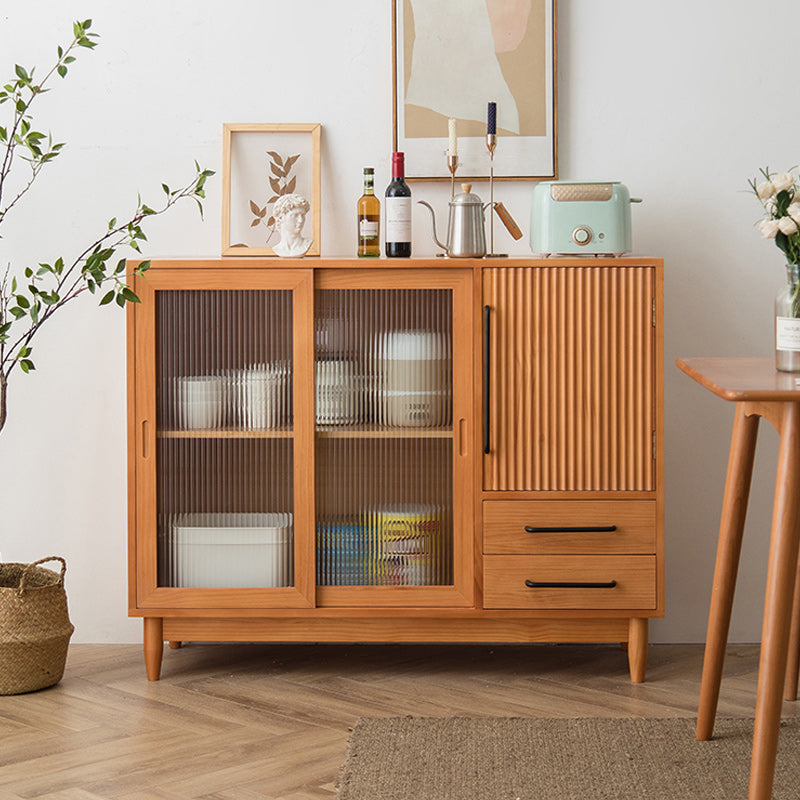 Pine Solid Wood Sideboard Contemporary Sliding Door Dining Server