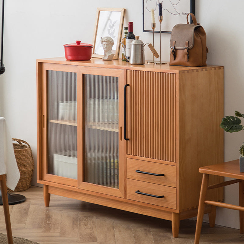 Pine Solid Wood Sideboard Contemporary Sliding Door Dining Server